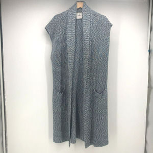 Cabi Napa Cardigan Sweater Womens Small Duster Melange Blue White Pockets Vest